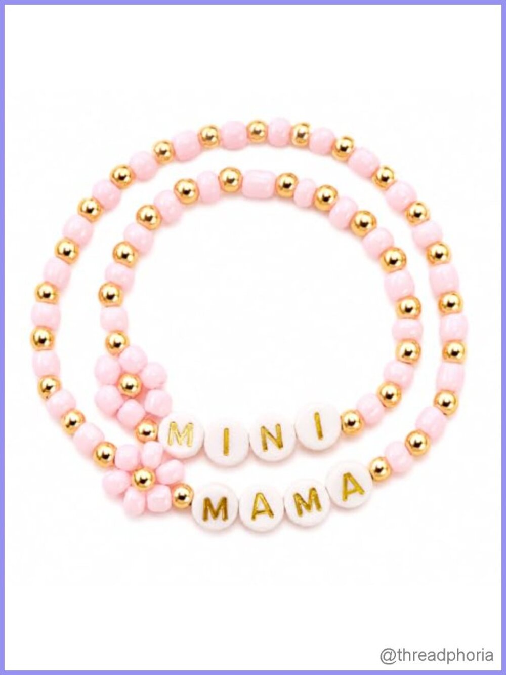 Mommy and Me Stretch Beaded Bracelet Set with Daisy Flower Charm